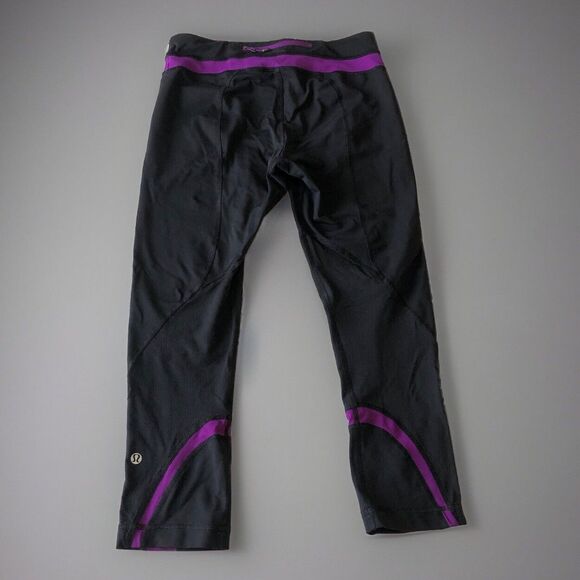 LULULEMON Womens Capri Leggings Black Purple Racing Size 6 - Picture 2 of 12